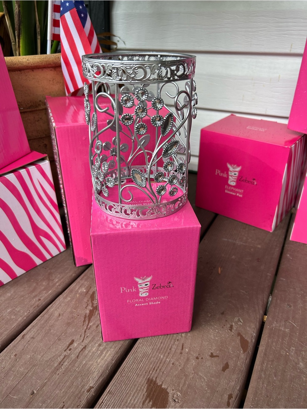 Pink Zebra Silver Floral Diamond Accent Shade - Silver Floral Holder